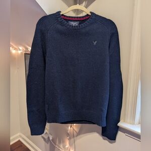 Y2k Vintage American Eagle Outfitters Blue Crewneck Knit Sweater Elbow Patches